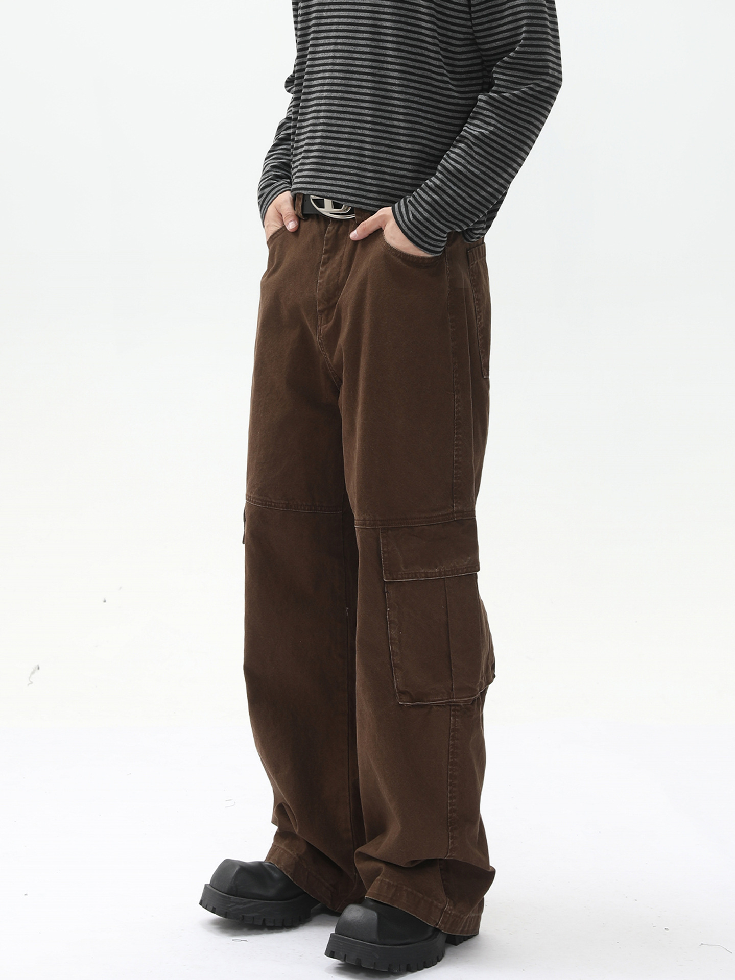 MTLCLOTHES Hombres| La mayoría de los bolsillos laterales de la calle alta decoración de cremallera personalidad rectas herramientas sueltas jeans