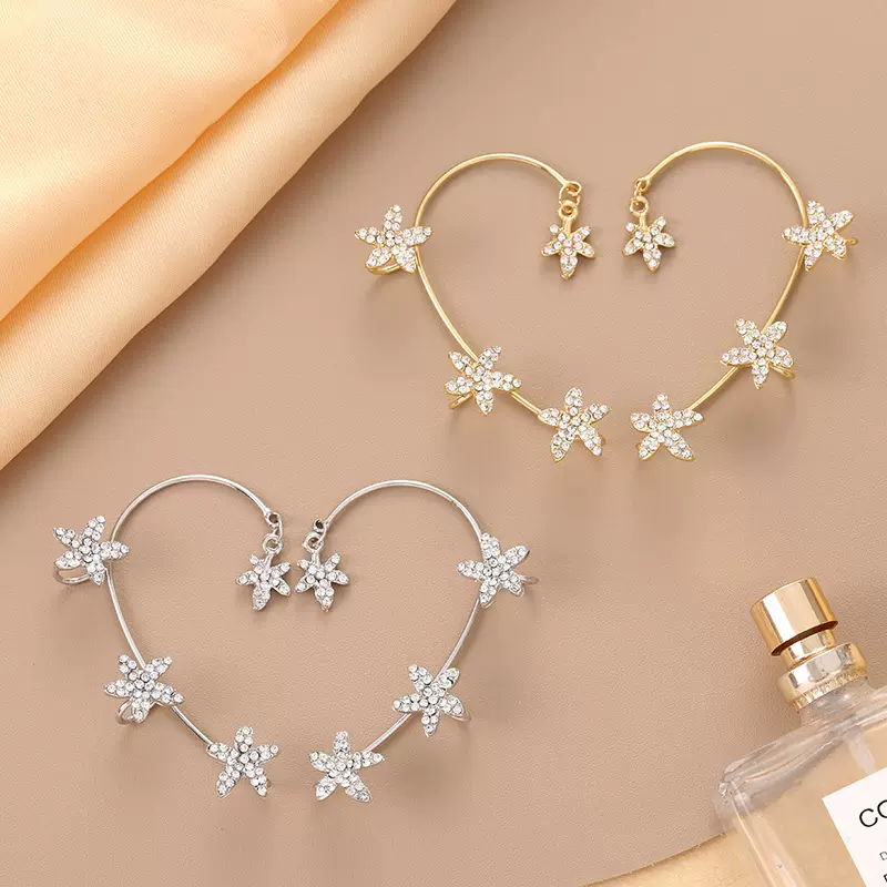 欧美速卖通热卖轻奢镶钻花朵耳饰超仙高级感一体式无耳洞耳挂耳环