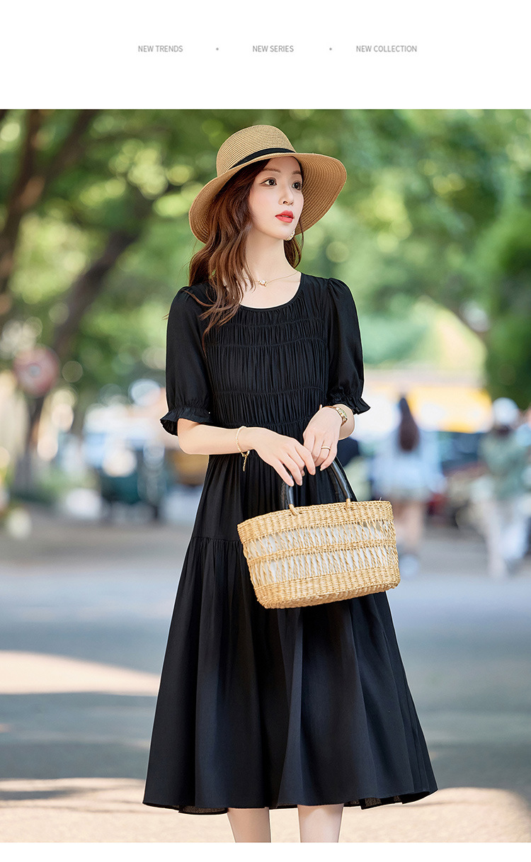 Đầm suông nữ midi che bụng eo màu trơn NI510 — Màu đen, Màu đỏ chi tiết 25