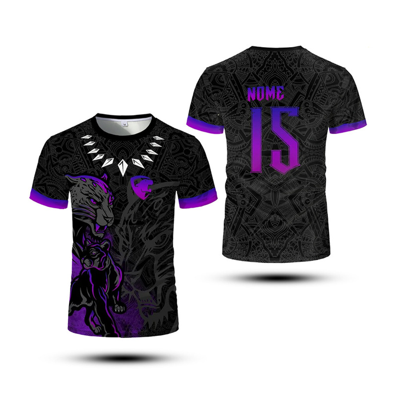 New Summer Men's T-Shirt Sports Printed Black Panther Training Jersey Quick-Drying Breathable and Comfortable Football Shirt