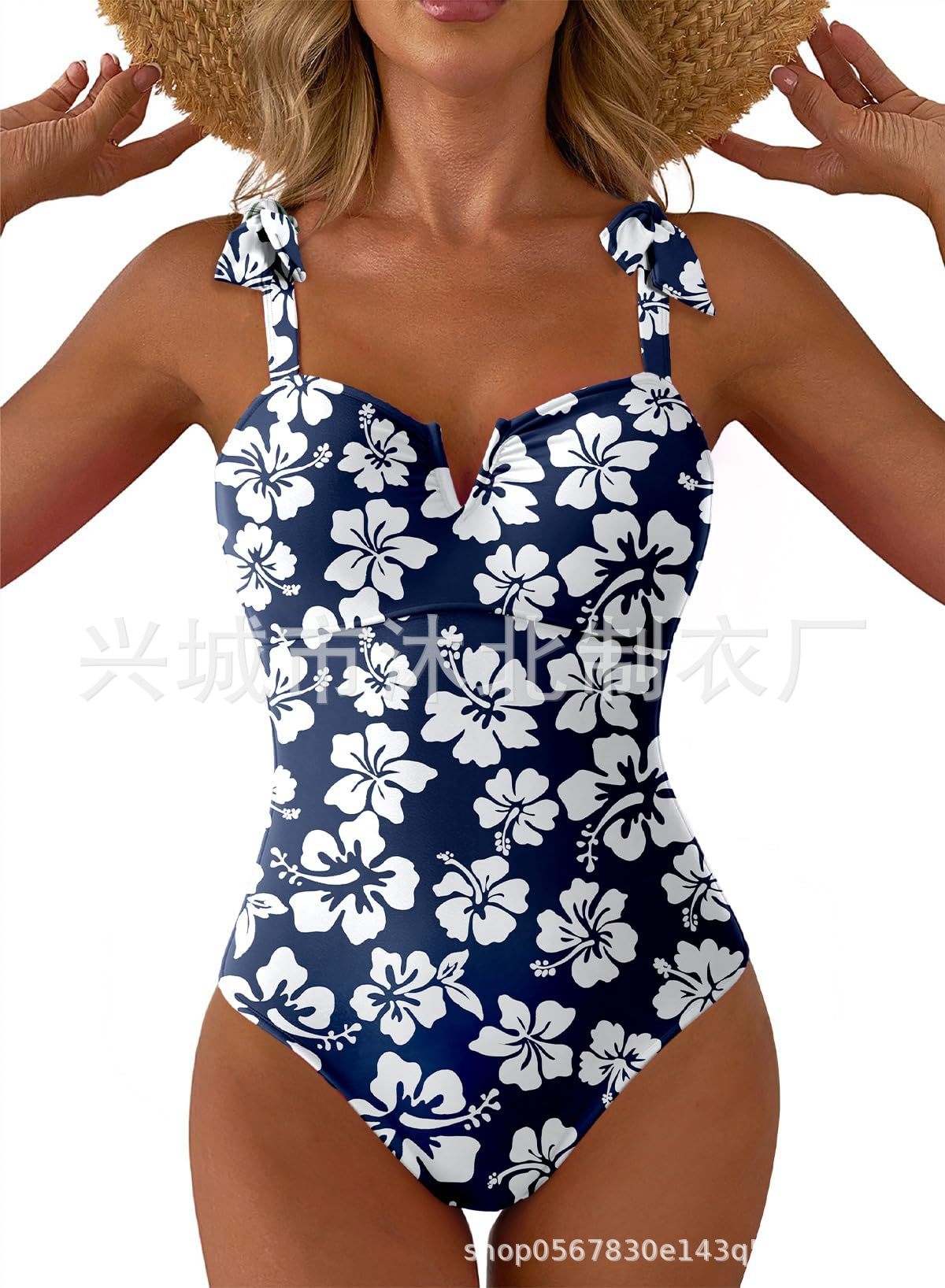 2026 nuevo amazon mujer monótono trajes de baño abdominales V-collar lazos de hombro plegado de cubierta completa image 12