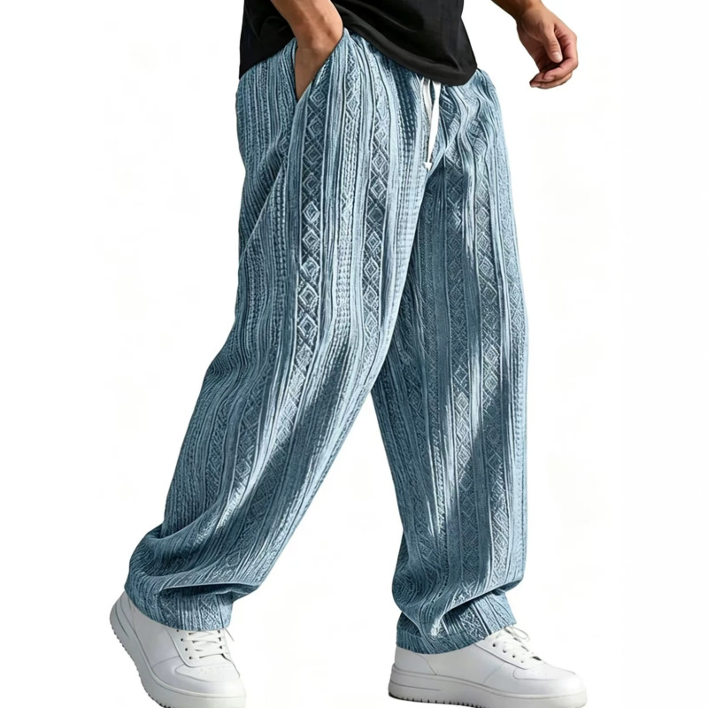 2025 European and American Style Spring and Autumn Men's Loose Jacquard Wide-Leg Casual Pants Solid Color Straight-Leg Long Pants Breathable Comfortable Sports Pants 2025 European and American Style Spring and Autumn Men's Loose Jacquard Wide-Leg Casual Pants Solid Color Straight-Leg Long Pants Breathable Comfortable Sports Pants