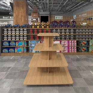 Wooden Island Cabinet Display Cabinet Supermarket Convenience Store Island Cabinet Four-Sided Shelves Oval Island Rack Wine Display Table