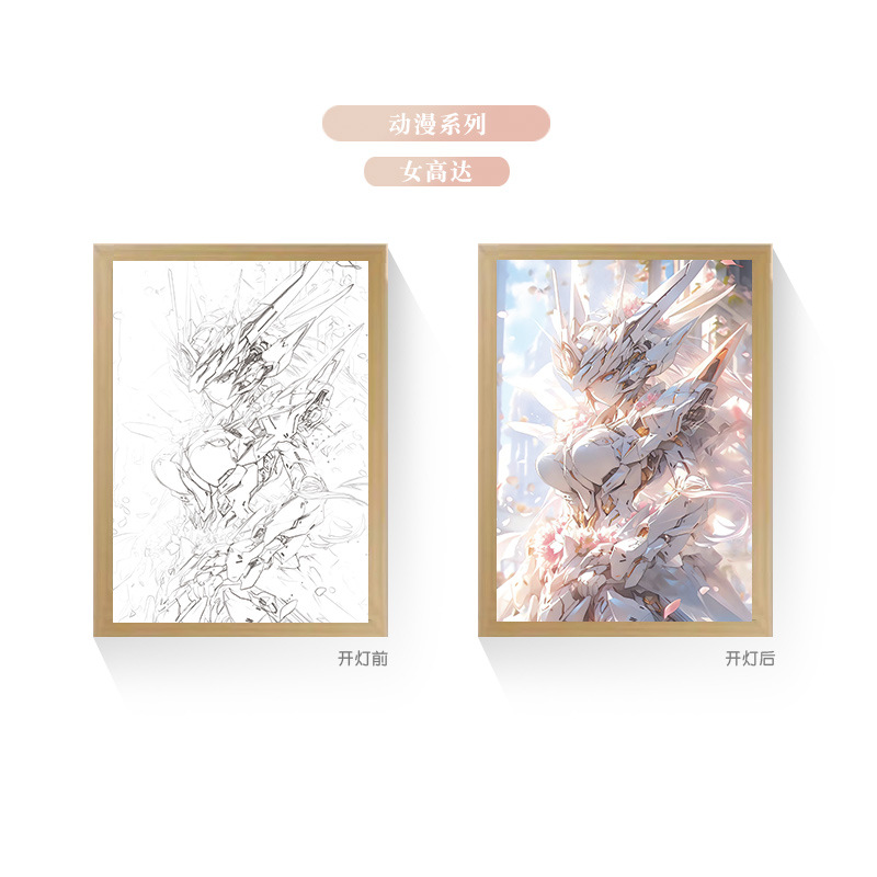 Tres colores TikTok popular pintura ligera de dibujos animados dormitorio noche pintura luminosa marco de fotos de madera maciza creativo bricolaje fabricante