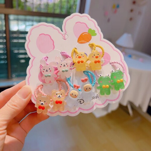 5 pairs of glow-in-the-dark children's rubber bands that won't hurt your hair, cute baby fruit cartoon hair ties, girls' hair accessories set