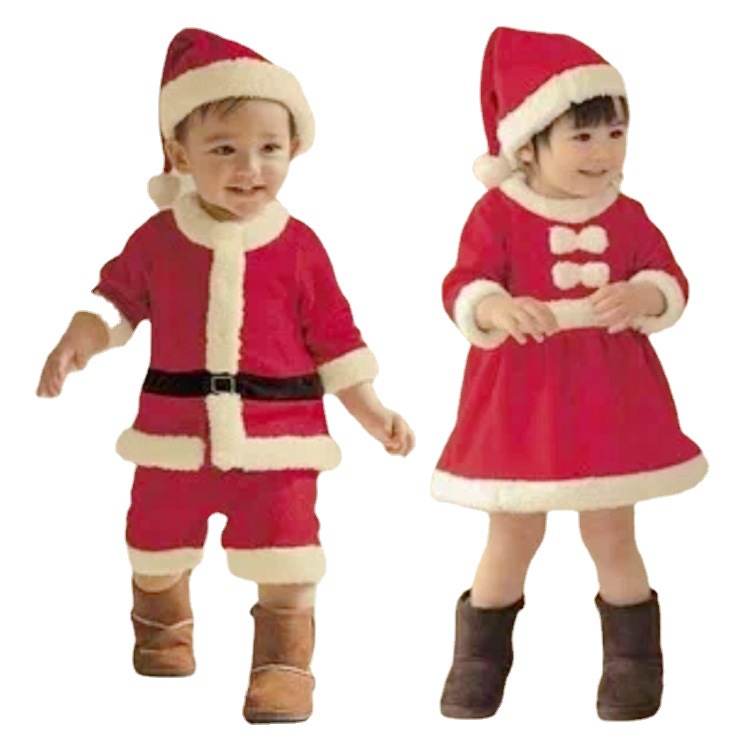 Disfraces de Navidad para niños, ropa de Papá Noel, ropa de cuatro piezas para niños, ropa de niña de Navidad
