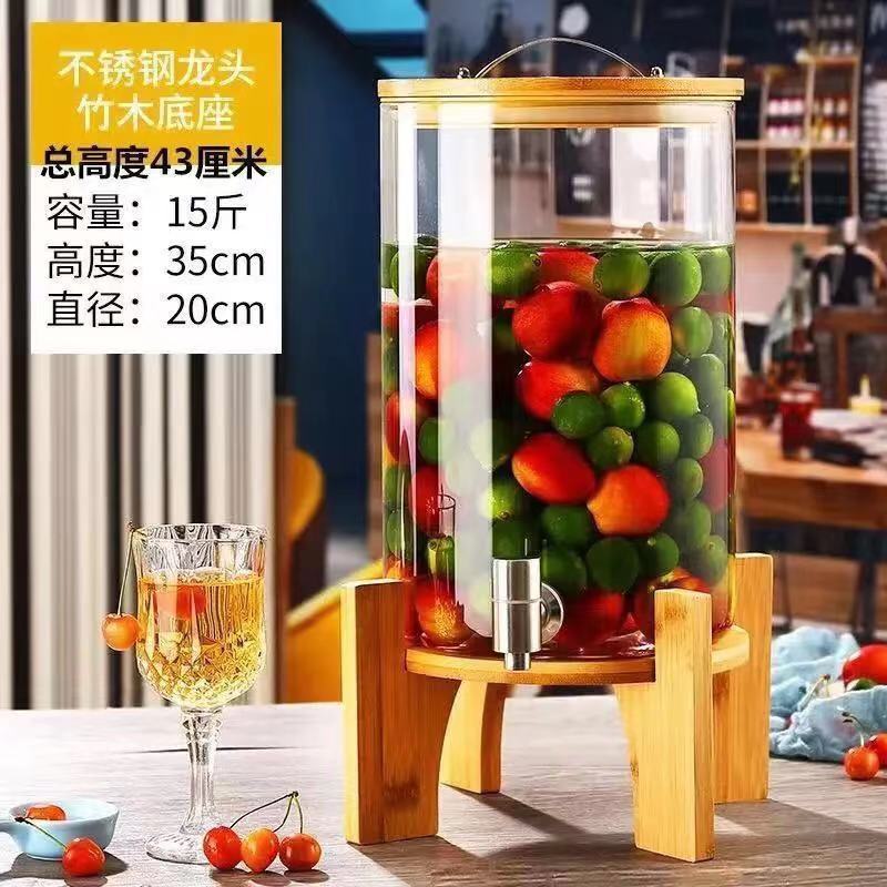 Hervidor de agua fría botella de vino de vidrio barril de bebida barril de cerveza con grifo frutas barril de té barril de jugo recipiente barril