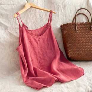 Official Image 2025 Cotton and Linen Camisole Multi-Color Women's Vest Short Large Size Bottoming Camisole t
