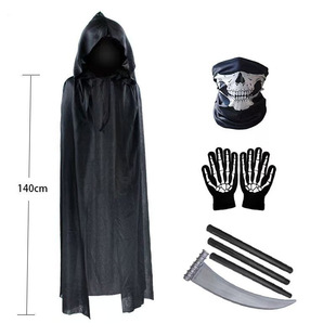 Halloween Grim Reaper Cloak Costume Children's Adult Black Cloak Clothes Cosplay Devil Wizard Cloak