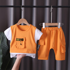 Baby workwear two-piece set trendy short-sleeve shorts set comfortable letter print two-piece set casual comfortable children's clothing