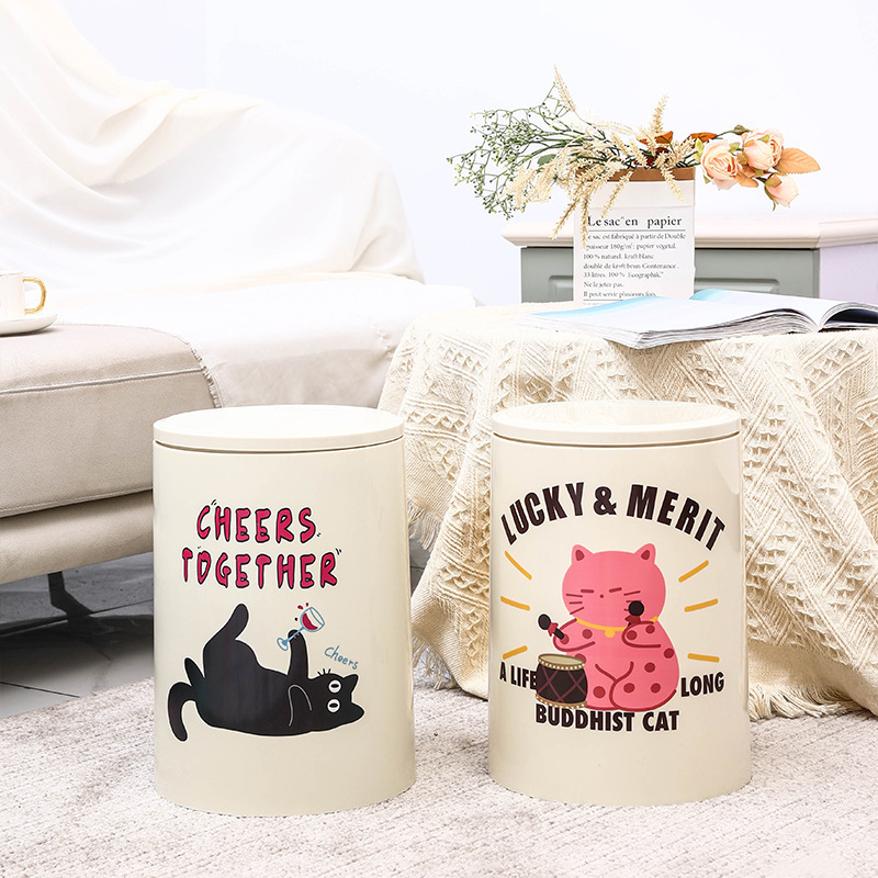 Household Cream Style Press Type Trash Can Double Layer High Color Value Household Kitchen Bathroom Large Capacity Trash with Lid