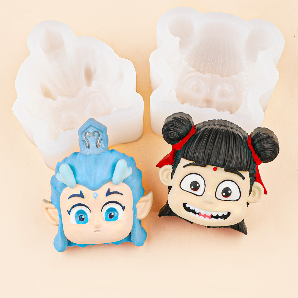 Molde de silicona con forma de Nezha Ao Bing de dibujos animados, descompresión, pellizcar, pintura al fuego, molde de cera de gelatina, molde de helado para niños