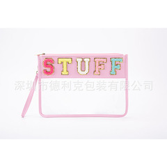 Cross-border new PVC transparent bag with embroidered logo letters, zipper travel cosmetic bag with printing