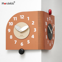 Mandelda免打孔双面转角挂钟2024新款客厅简约拐角创意时钟装饰墙