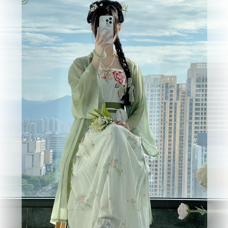 Shangyi Huating Song Dynasty-Style Hanfu with Peony Embroidery for Adult Women, Traditional Chinese Style, Clear and Versatile Pleated Skirt for Spring and Summer Daily Wear