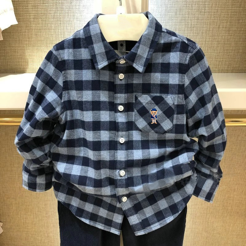 Little Bear children's clothing stock autumn/winter boys' brushed shirts and blouses, dropshipping available.