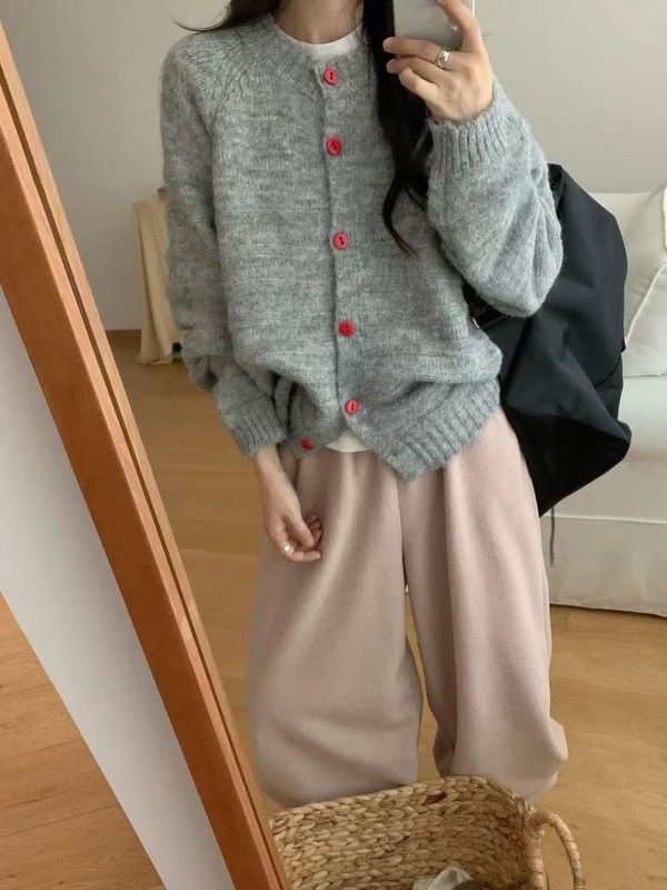 慵懒风灰色毛衣针织开衫外套女2025秋冬季新款巨好看宽松软糯上衣|undefined