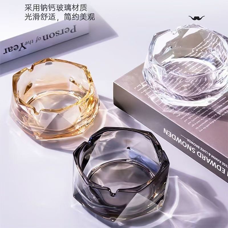 新款水晶玻璃烟灰缸ins高颜值客厅办公室家用轻奢菱格款酒店烟缸|undefined
