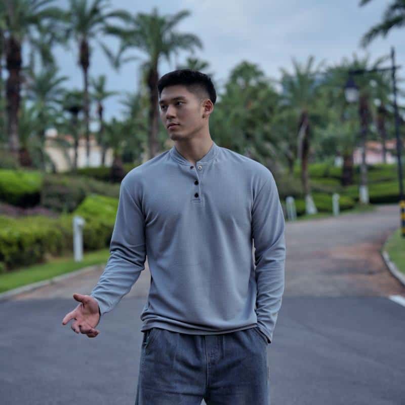 春秋男士百搭新中式亨利领POLO衫长袖免烫抗皱透气显型休闲T恤潮|undefined