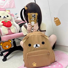 自作高颜値日系かわいいズック茶色刺繍熊百合学生ソフト妹ランドセル超萌えかばん