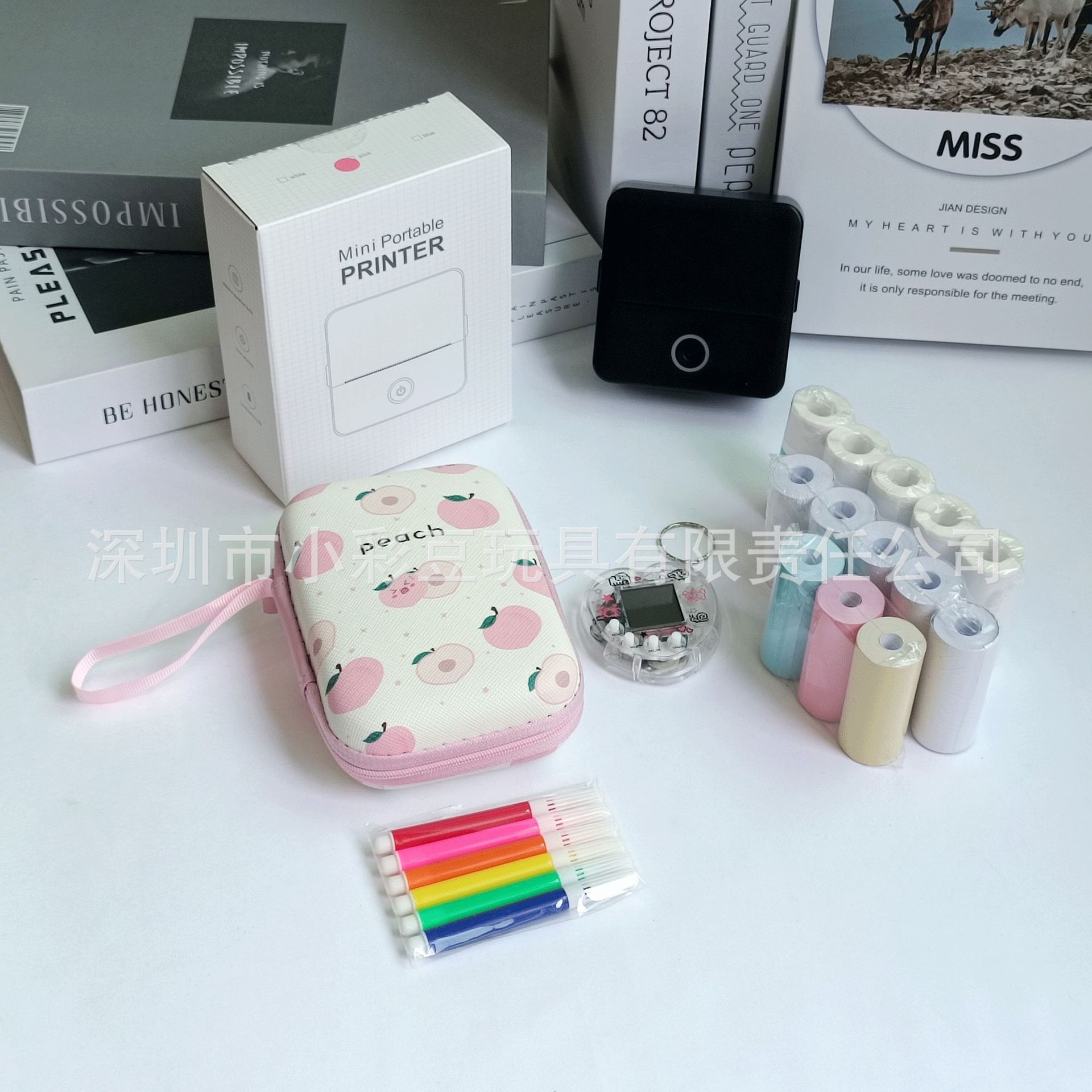 X6 검정 + 감열지 5개 + 접착지 5개 + 색종이 3개 + 색펜 + 가방 + 전자 애완동물