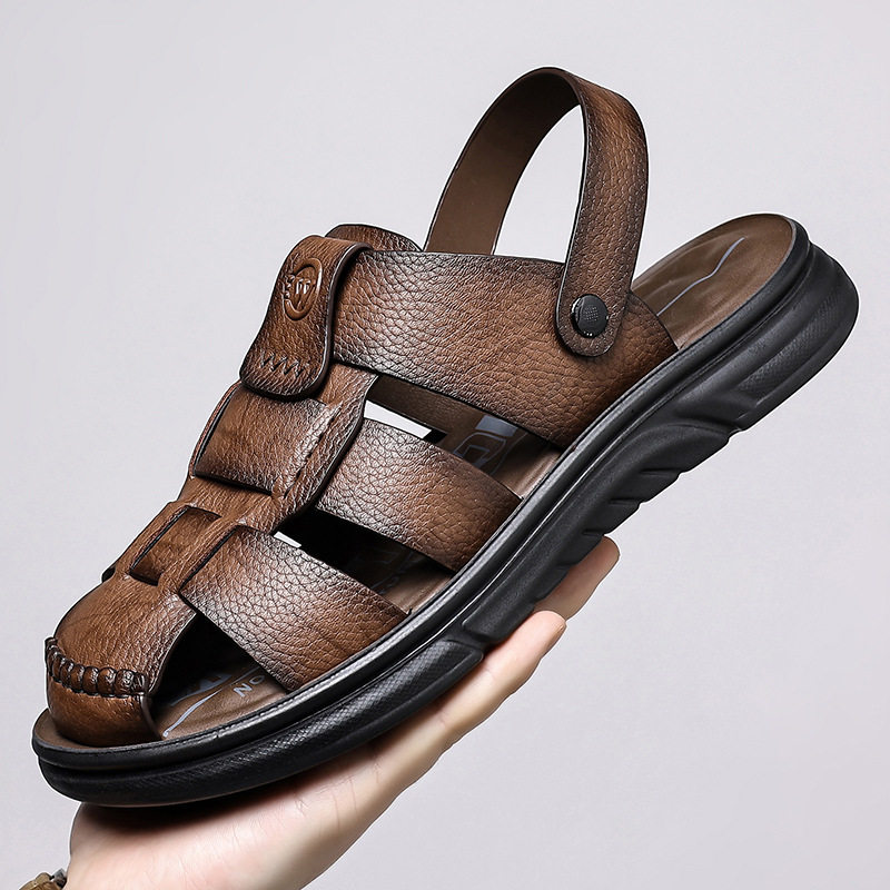 Dép sandal nam cỡ lớn mũi kín đế dày, giày đi biển kiêm dép lười đa năng — Màu nâu, màu vàng, màu đen