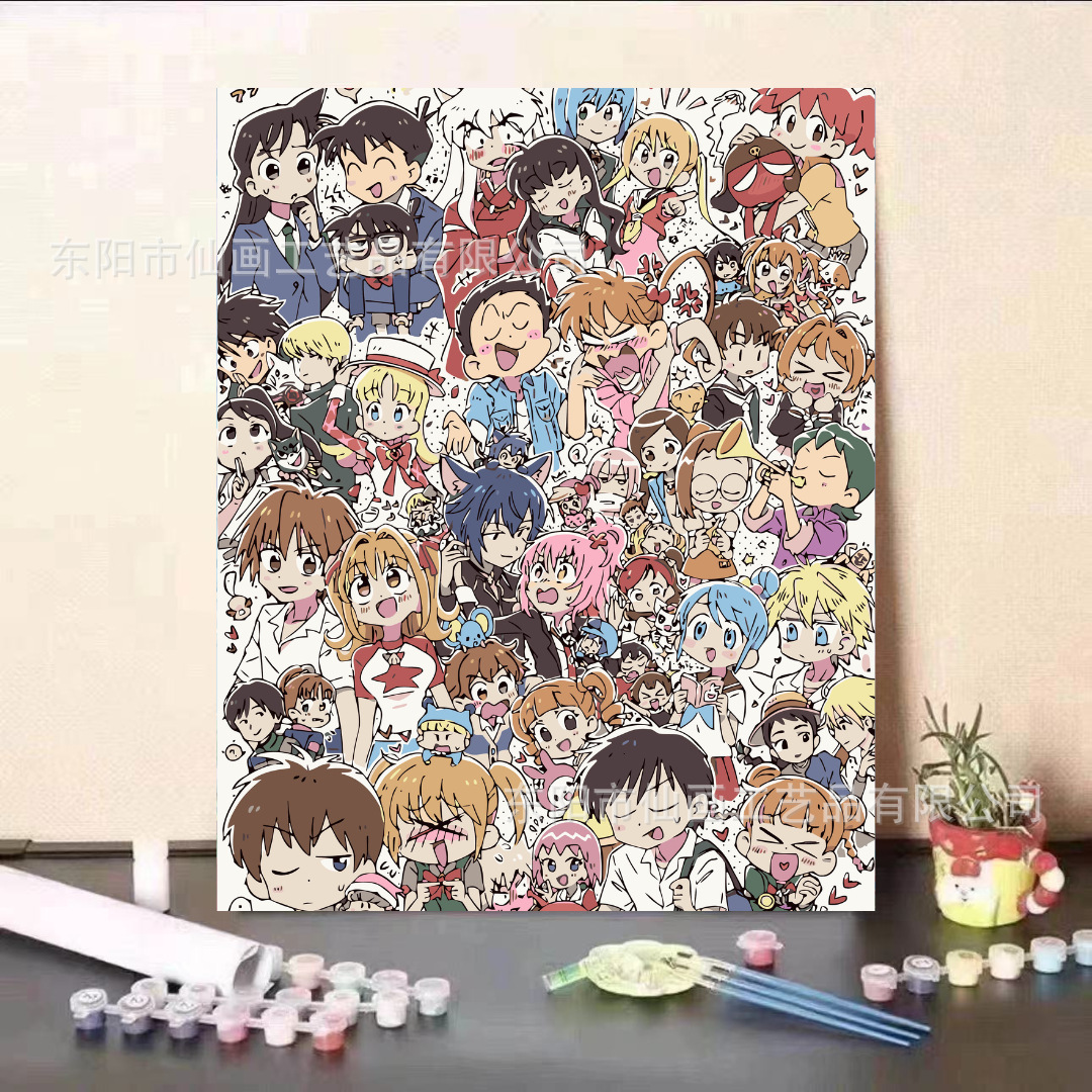 Fábrica de pintura al óleo digital de bricolaje al por mayor personajes de dibujos animados lindos de gran tamaño 4050 decoraciones pintadas a mano para dibujar