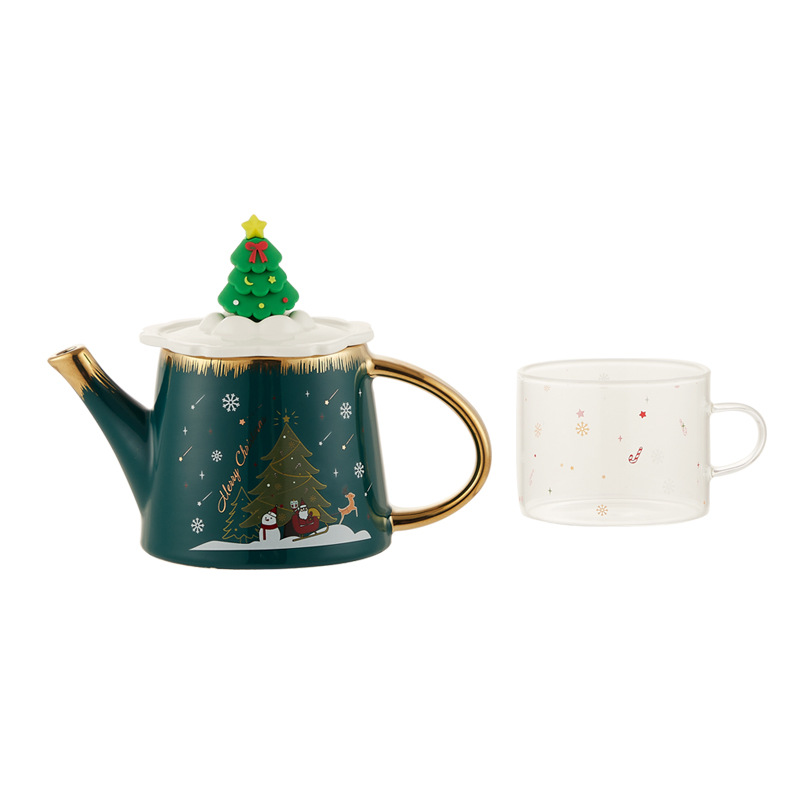 Juego de té traje tridimensional árbol de Navidad Oficina flor juego de té caja de regalo traje Taza de cerámica al por mayor