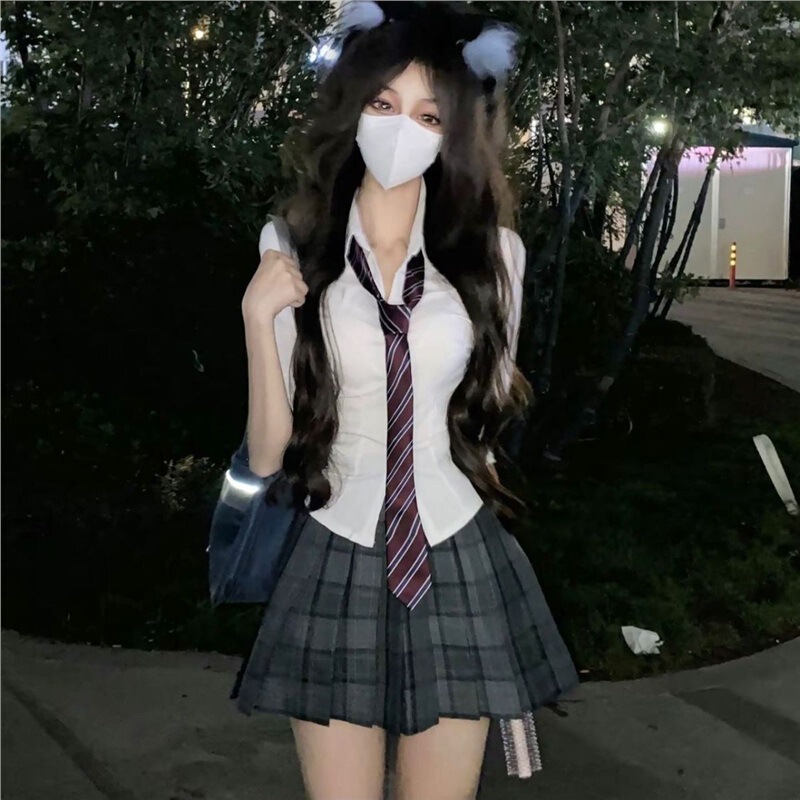 Jk Uniform Waist Shirt Women's Long-Sleeved Spring & Fall American Sexy Pure Desire Preppy Style White Outer Wear Jk Shirt Suit