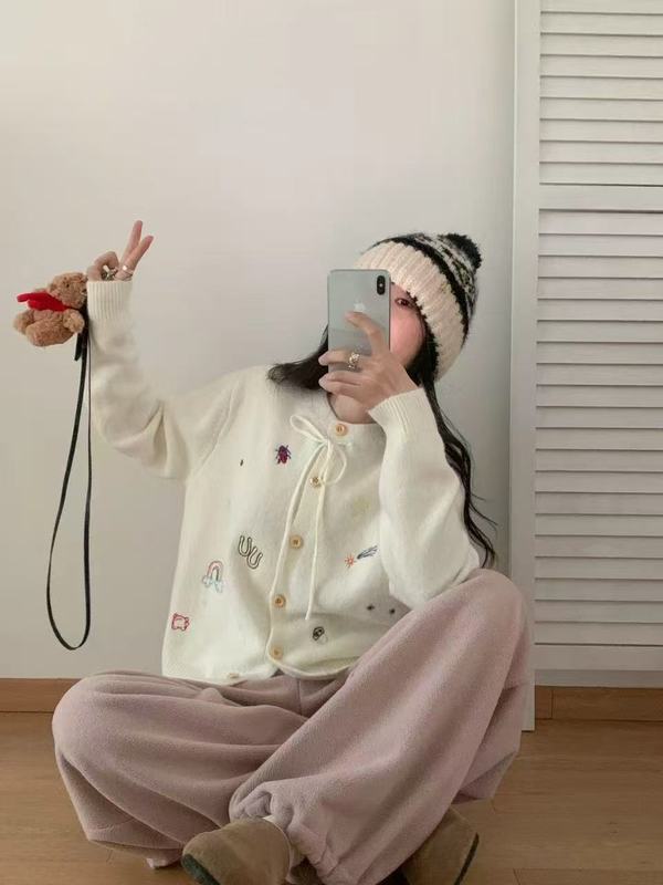 濮院针织衫工厂毛衣开衫外套系绳刺绣秋装长袖新款上衣学生女装|undefined