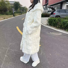 新款韩版中长款皮草外套女真反季长款大衣皮毛一体冬季兔毛有吊牌