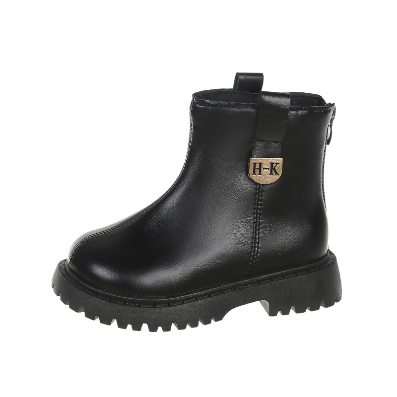 Martin 2024 Herbst/Winter Neue Kollektion Kinder Kurze schwarze Lederstiefel mit weicher Sohle im britischen Stil für Mädchen_voghion.com