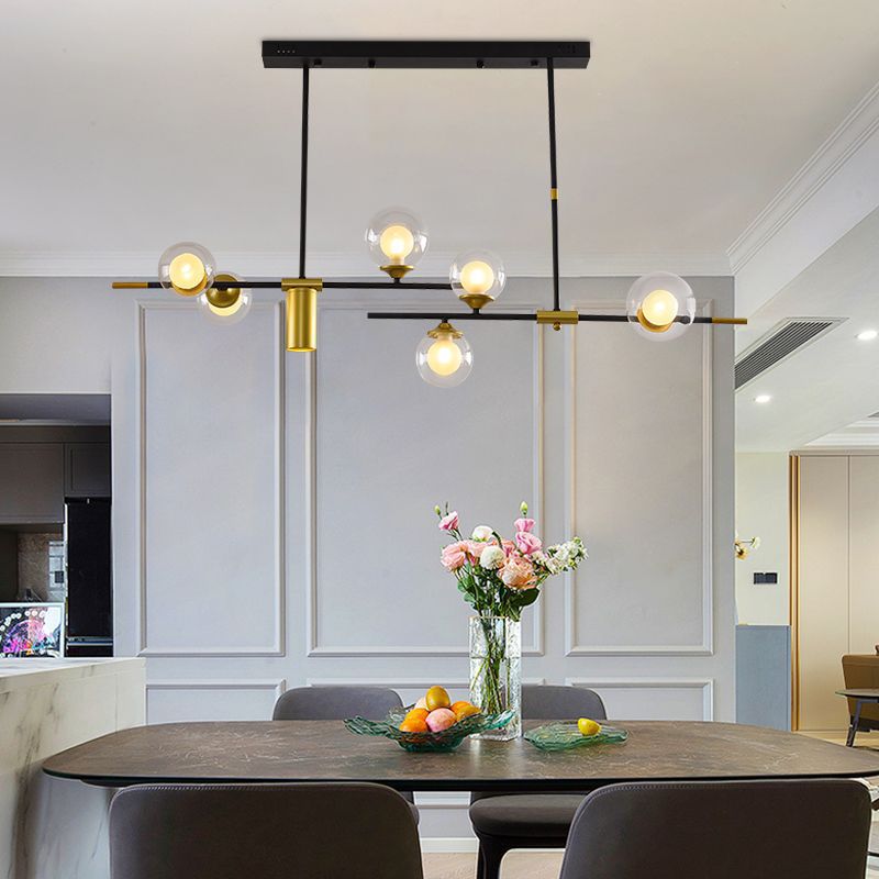 Nordic Glass Ball Pendant Lamp, Postmodern Art Living Room and Restaurant Long Straight LED Magic Bean Molecular Pendant Lamp