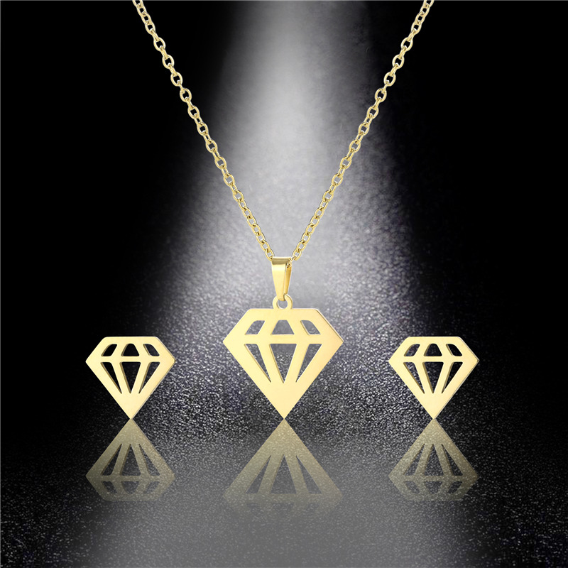 fashion diamond shaped stainless steel necklace earrings set