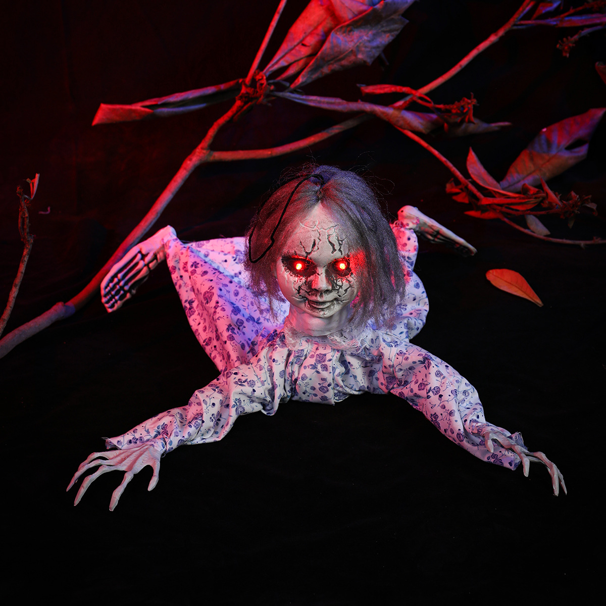 Halloween transfronterizo colgante fantasma horror control de voz brillante muñeca fantasma colgante decoración de pared de casa embrujada decoración de escena image 4