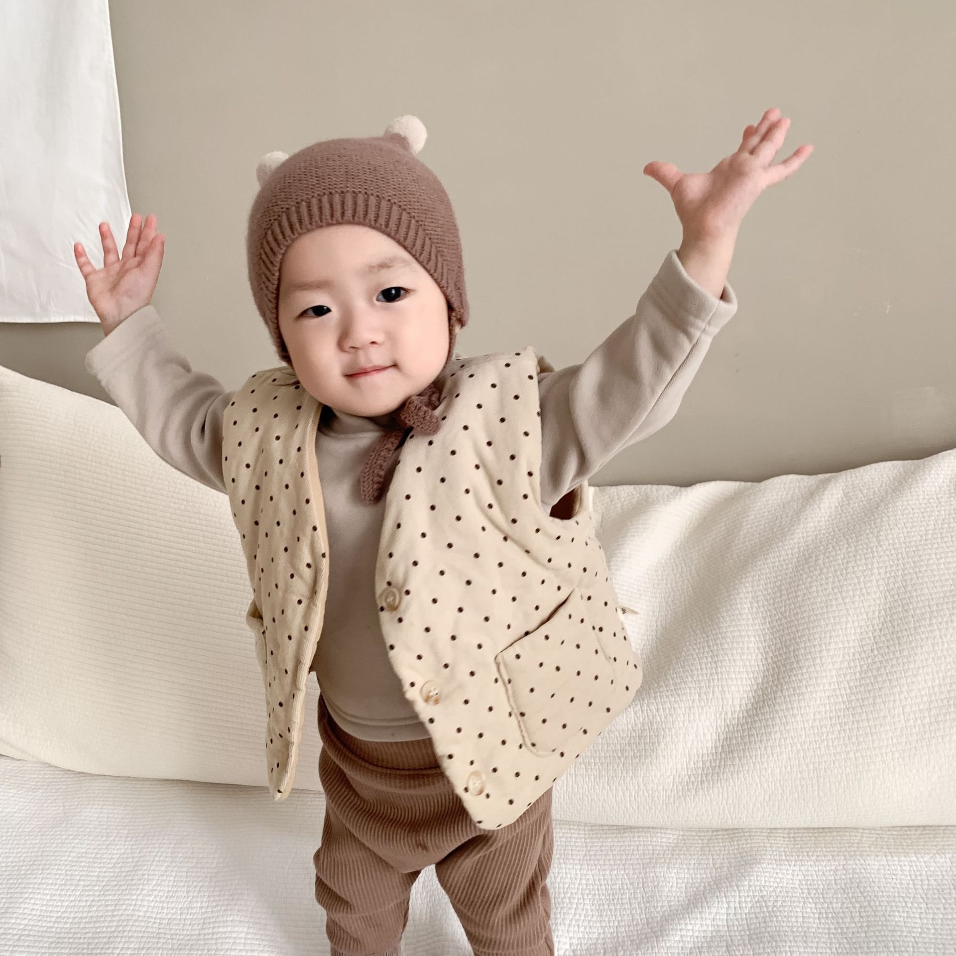 Ropa para bebés, chaleco de otoño para niños, ropa infantil coreana, chaleco de puntos para bebés, ropa de otoño para niños