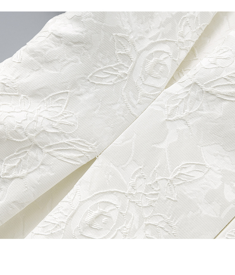 Váy liền tay phồng cổ vuông jacquard nổi họa tiết ngọc trai phong cách tiểu thư — Màu be chi tiết 17