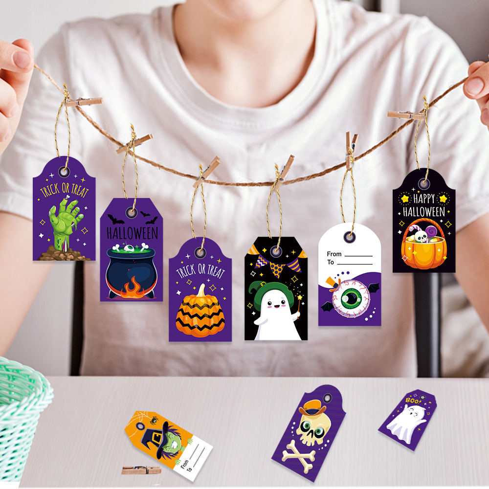 Nuevos productos transfronterizos decoración de fiesta de Halloween etiquetas de regalo de Halloween dulces etiquetas de decoración tarjetas de felicitación