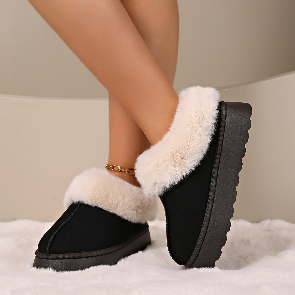 Women's Shoes cotton shoes fashionable simple short tube women's boots thickened one foot flat snow boots_voghion.com