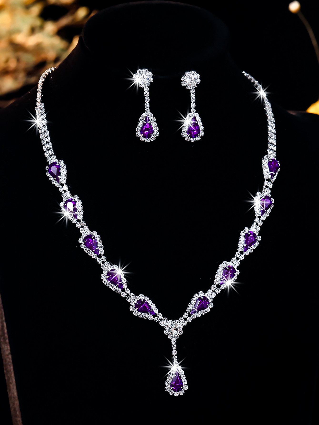 Conjunto de joias de noiva colar e brincos com strass luxo_voghion.com