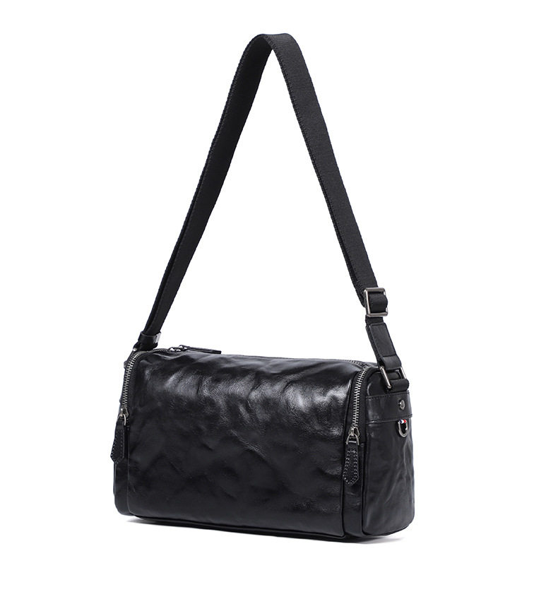 Túi đeo chéo nam da bò thật vân vân tay, túi đeo vai nhỏ gọn 29×11×17 cm — Màu đen chi tiết 16