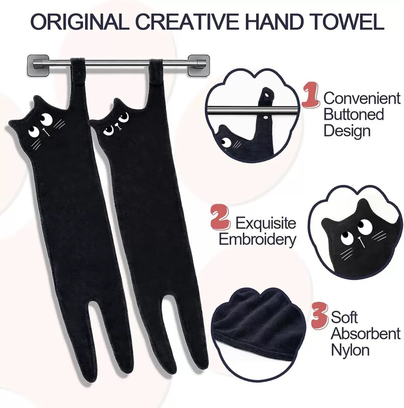 Cat Hand Towel Hanging Microfiber Strong Absorbent Household Kitchen Towel Embroidered Cute Kidsren's Handkerchief