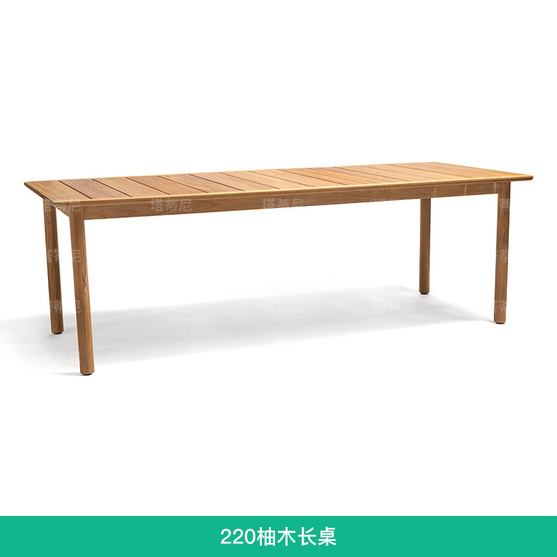 Mesa y silla de teca al aire libre, patio impermeable, protección solar, mesa y silla de comedor de madera maciza, muebles de diseño, combinación de tela de caña al aire libre