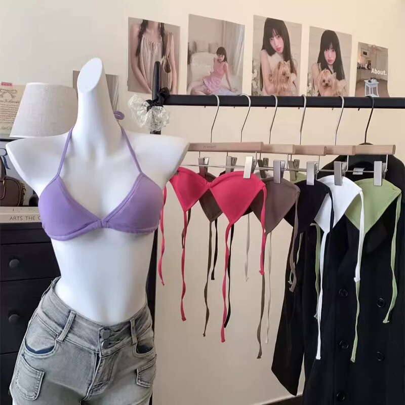 Triangular Cup Halter Bra with Straps for Inner Wear and Outer Wear Small Breast Bra Bikini Sexy Beautiful Back Bra Summer