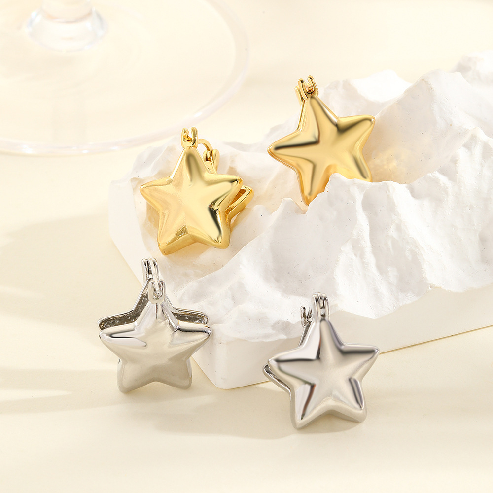 Daily Occasion 1 Pair Simple Style Star Copper Hoop Earrings