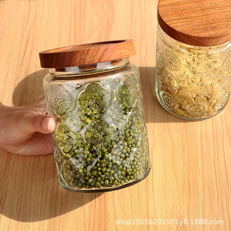 中式复古海棠花玻璃密封罐糖果零食收纳罐干果坚果储存罐子储物罐