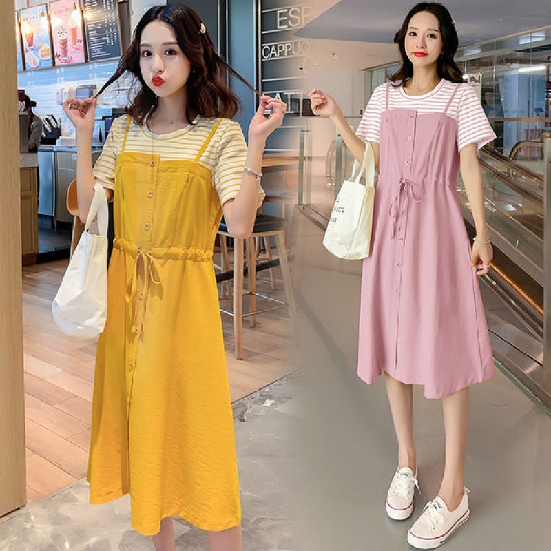 哺乳衣外出秋季短袖孕婦顯瘦假兩件哺乳連衣裙産後母乳期喂奶衣服