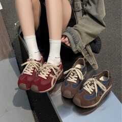 真皮德训鞋女鞋2025秋季鞋子女新款百搭复古运动女款休闲阿甘鞋