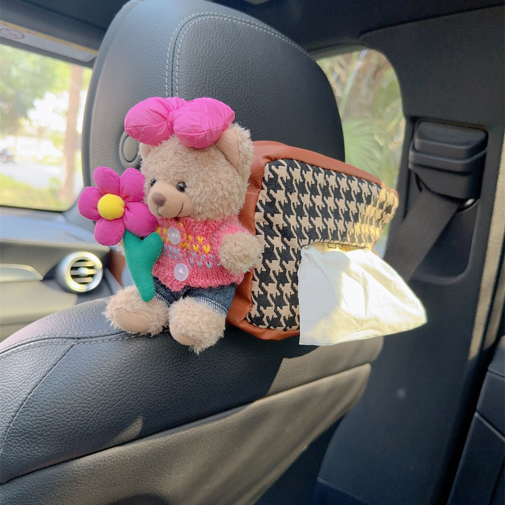 Cubierta de papel de dibujo trasero del asiento del automóvil Caja de pañuelos de moda Coche multifuncional colgante bolsa de papel femenino lindo dibujos animados suministros para automóviles