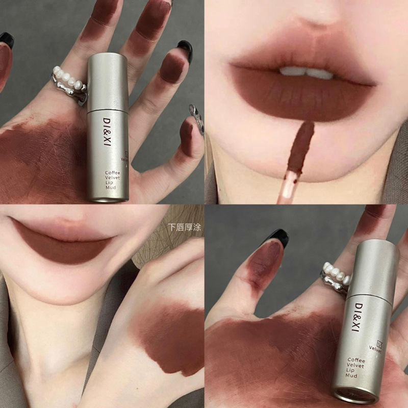 Small Silver Tube Lip Glaze Velvet Matte Whitening Lip Mud Long-Lasting Color Lipstick Cross-Border Beauty Cosmetics
